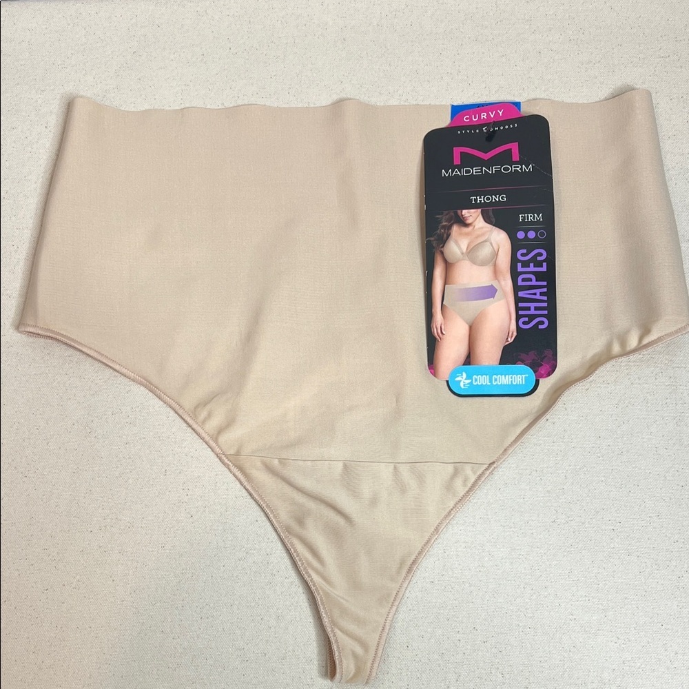 NWT Maidenform Curvy High-Waist Shaping Thong – Firm Control – Size 1X Nude